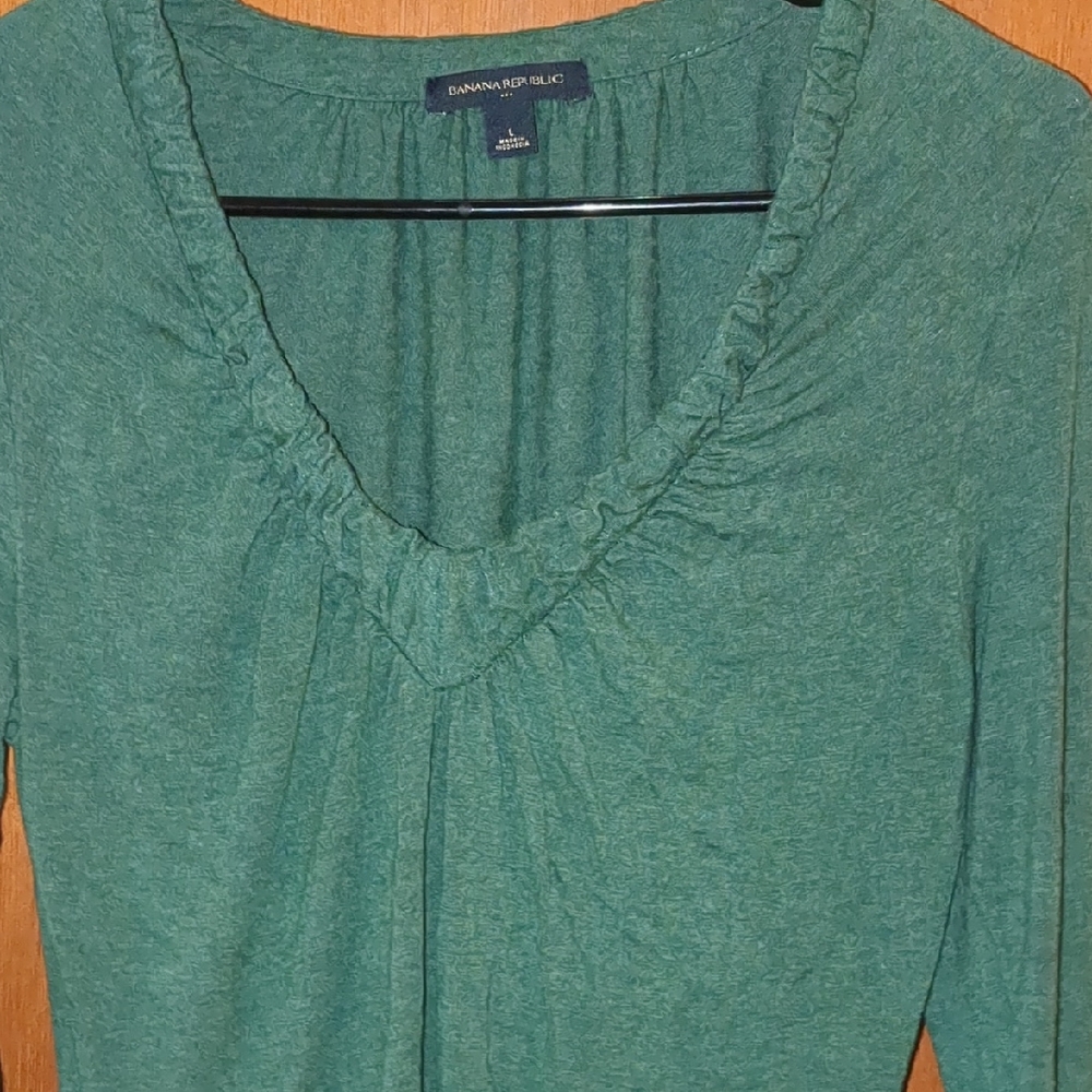 Banana Republic Green 3/4 Sleeve Ruched Blouse